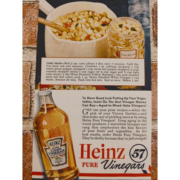 1942 Victory Garden Ad -‎ Heinz Vinegar & Pickle Veggies - Vintage Print - Picture 3 of 6